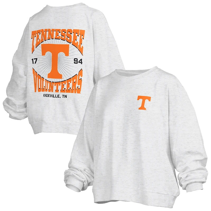 Women's Pressbox Oatmeal Tennessee Volunteers Waist Length Oversized Janise Melange Sweatshirt