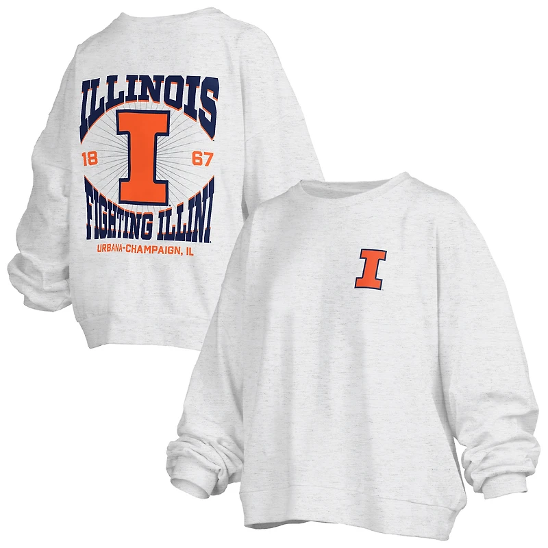 Women's Pressbox Oatmeal Illinois Fighting Illini Waist Length Oversized Janise Melange Sweatshirt