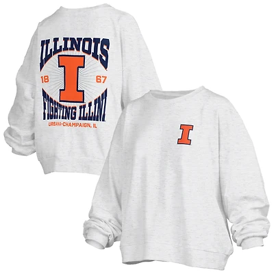 Women's Pressbox Oatmeal Illinois Fighting Illini Waist Length Oversized Janise Melange Sweatshirt