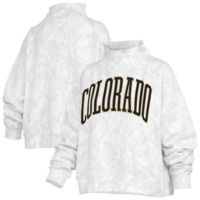 Women's Pressbox White Colorado Buffaloes Camo Mock Neck Sweatshirt