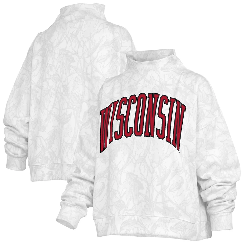 Women's Pressbox  White Wisconsin Badgers Camo Mock Neck Sweatshirt
