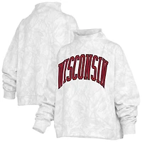 Women's Pressbox  White Wisconsin Badgers Camo Mock Neck Sweatshirt