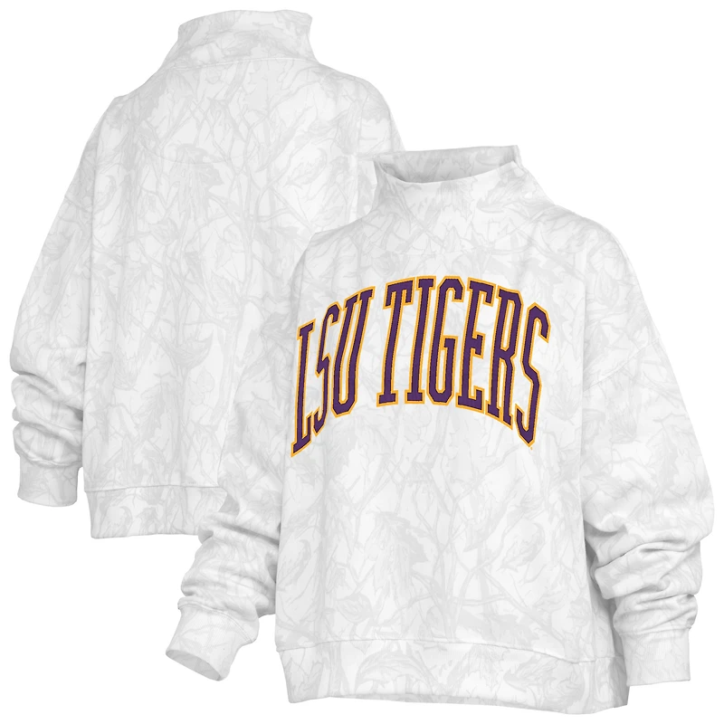 Women's Pressbox  White LSU Tigers Camo Mock Neck Sweatshirt