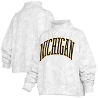 Women's Pressbox  White Michigan Wolverines Camo Mock Neck Sweatshirt