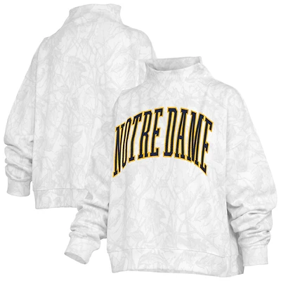 Women's Pressbox White Notre Dame Fighting Irish Camo Mock Neck Sweatshirt