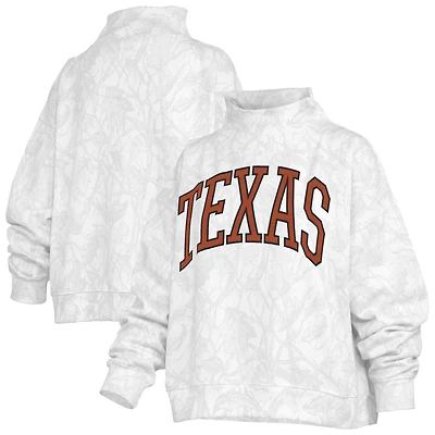 Women's Pressbox  White Texas Longhorns Camo Mock Neck Sweatshirt