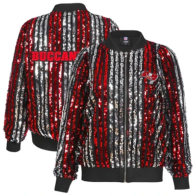 Women's Cuce Red Tampa Bay Buccaneers Two-Tone Sequin Striped Full-Zip Bomber Jacket