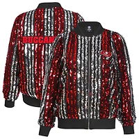 Women's Cuce Red Tampa Bay Buccaneers Two-Tone Sequin Striped Full-Zip Bomber Jacket