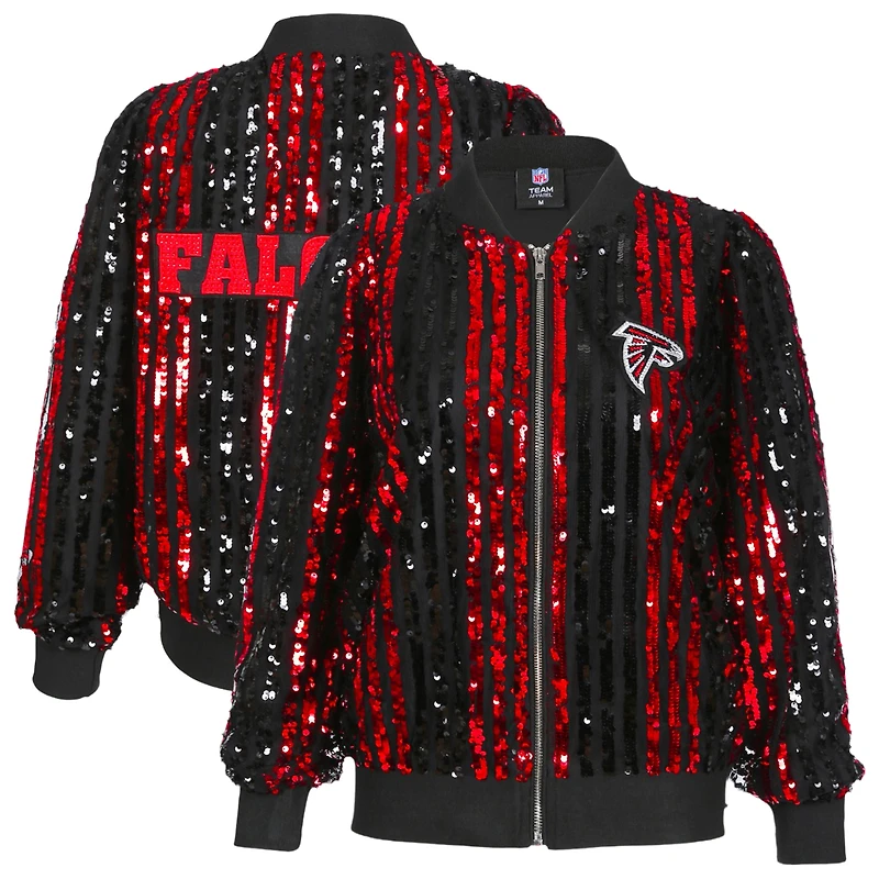 Women's Cuce Black Atlanta Falcons Two-Tone Sequin Striped Full-Zip Bomber Jacket