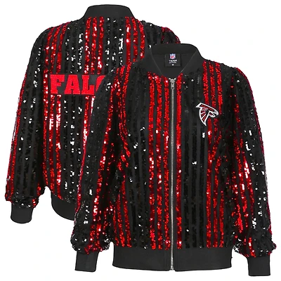 Women's Cuce Black Atlanta Falcons Two-Tone Sequin Striped Full-Zip Bomber Jacket