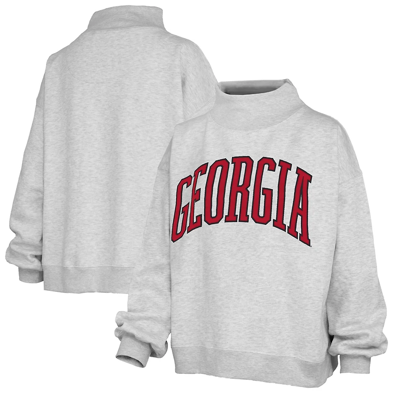 Women's Pressbox Heather Gray Georgia Bulldogs Oversized Nelson Mock Neck Sweatshirt