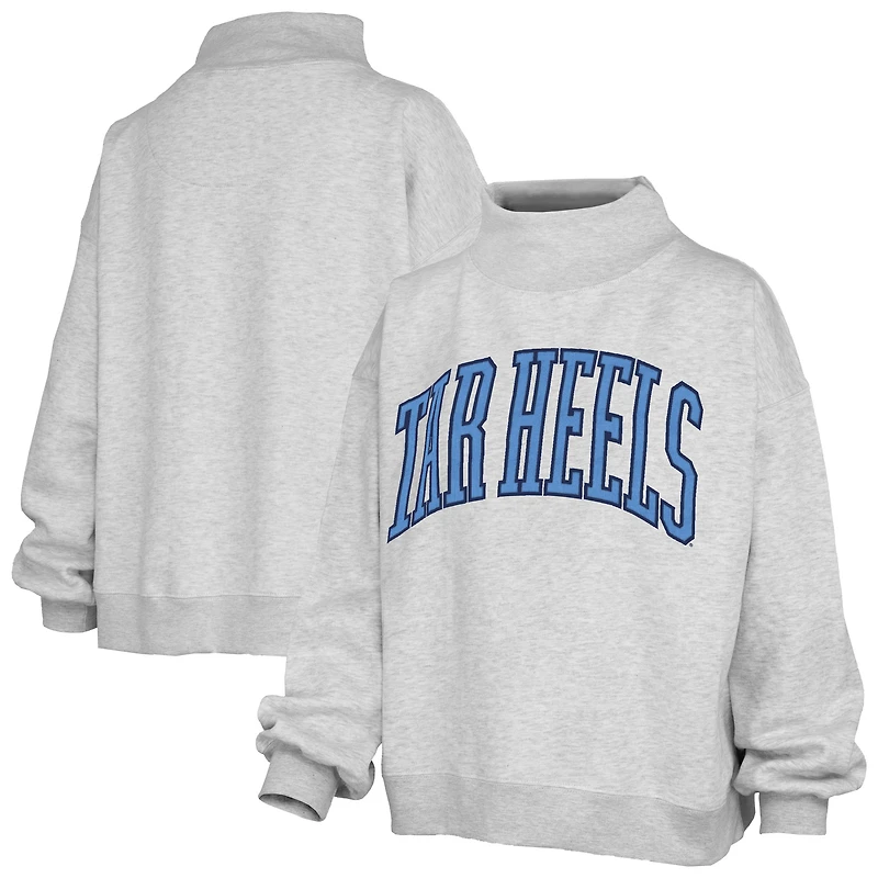 Women's Pressbox Heather Gray North Carolina Tar Heels Oversized Nelson Mock Neck Sweatshirt