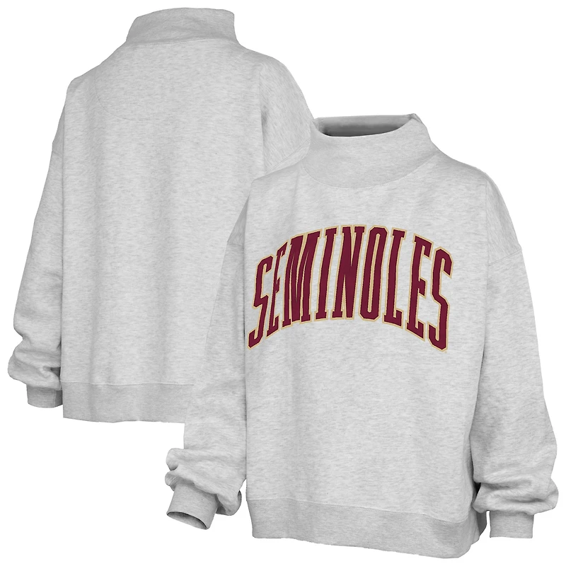 Women's Pressbox Heather Gray Florida State Seminoles Oversized Nelson Mock Neck Sweatshirt