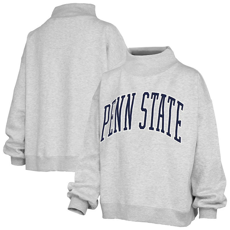 Women's Pressbox Heather Gray Penn State Nittany Lions Oversized Nelson Mock Neck Sweatshirt