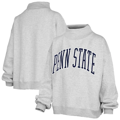 Women's Pressbox Heather Gray Penn State Nittany Lions Oversized Nelson Mock Neck Sweatshirt