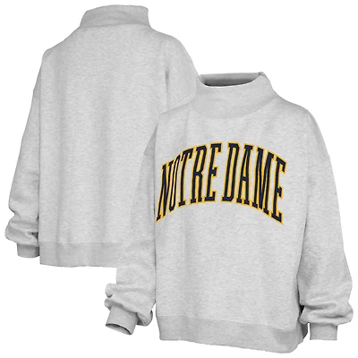 Women's Pressbox Heather Gray Notre Dame Fighting Irish Oversized Nelson Mock Neck Sweatshirt