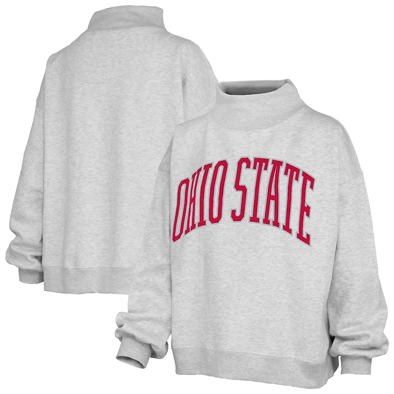 Women's Pressbox Heather Gray Ohio State Buckeyes Oversized Nelson Mock Neck Sweatshirt