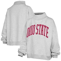 Women's Pressbox Heather Gray Ohio State Buckeyes Oversized Nelson Mock Neck Sweatshirt