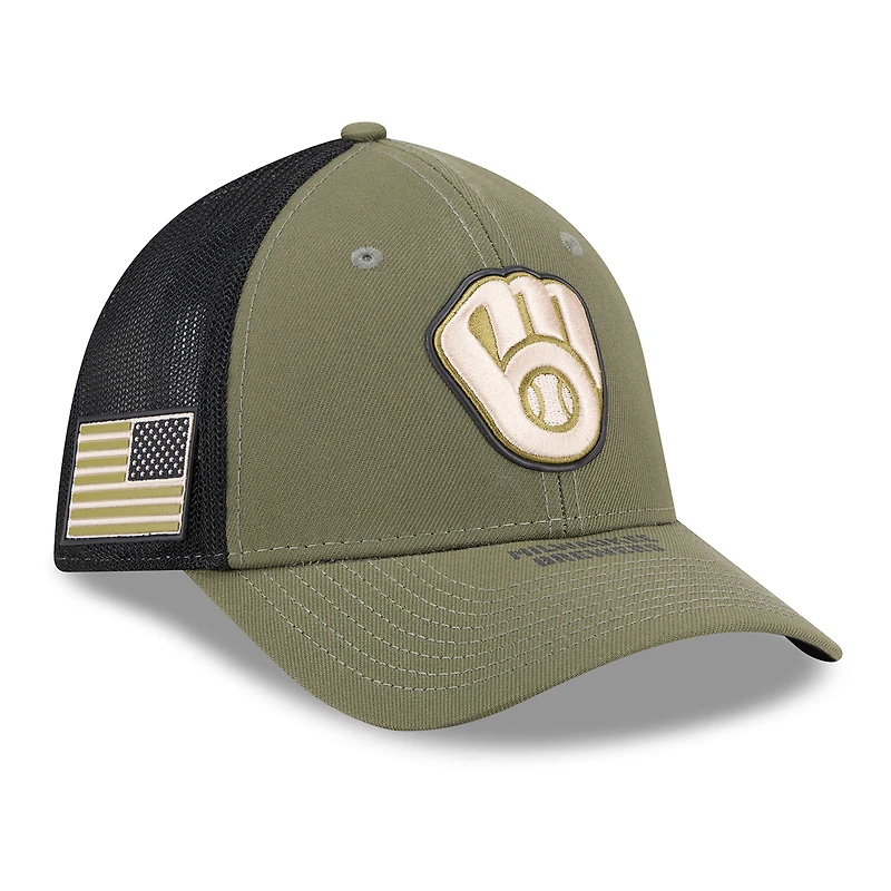 Men's New Era Olive Milwaukee Brewers 2026 Armed Forces Day 39THIRTY M-Crown Flex Hat