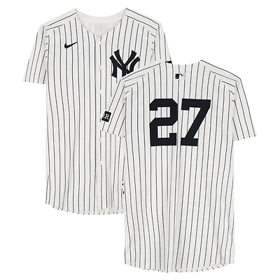 Giancarlo Stanton New York Yankees Game-Used #27 White Pinstripe Nike Jersey vs. Tampa Bay Rays on July 31, 2025 - 1-4, HR, 2 RBI, R