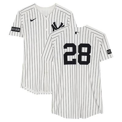 Austin Wells New York Yankees Player-Worn #28 White Pinstripe Nike Jersey vs. Tampa Bay Rays on July 31, 2025