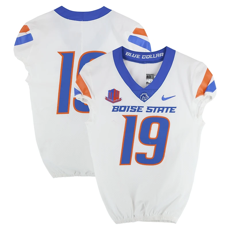 Boise State Broncos Team-Issued #19 White Nike Jersey from the Football Program - Size 40