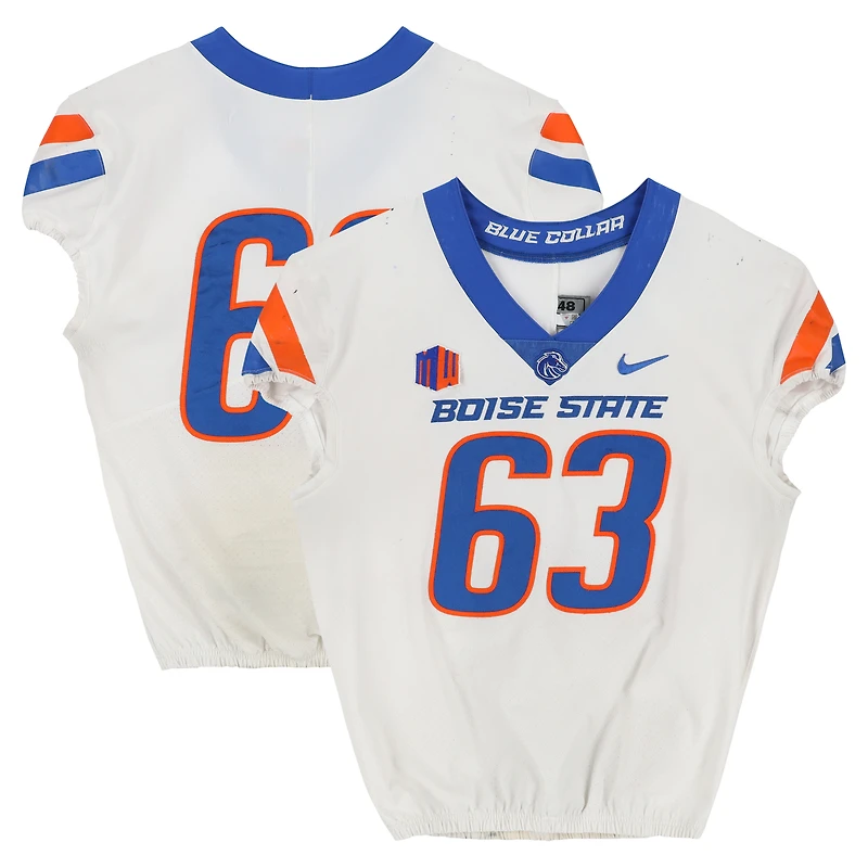 Boise State Broncos Team-Issued #63 White Nike Jersey from the Football Program - Size 48