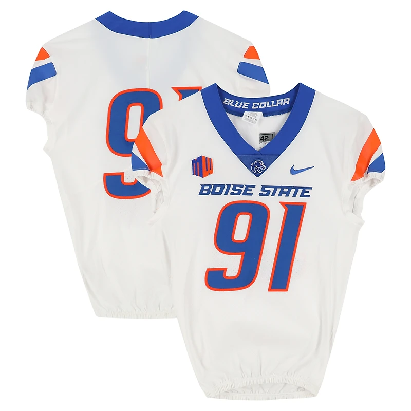 Boise State Broncos Team-Issued #91 White Nike Jersey from the Football Program - Size 42