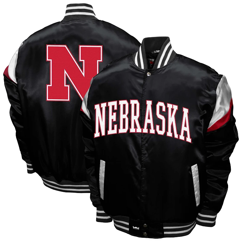 Men's Franchise Club Black Nebraska Huskers Power Satin Full-Snap Jacket
