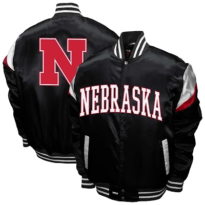 Men's Franchise Club Black Nebraska Huskers Power Satin Full-Snap Jacket