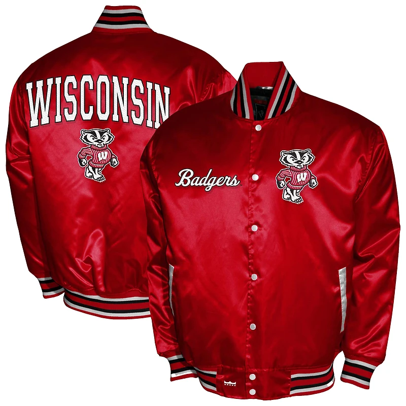 Men's Franchise Club Red Wisconsin Badgers Satin Full-Snap Jacket
