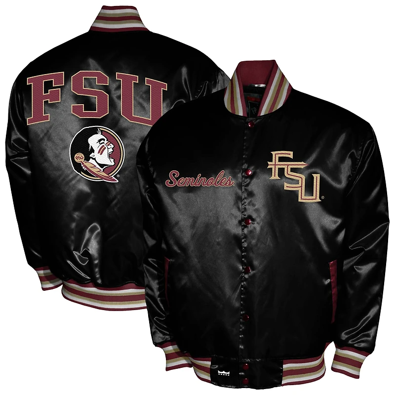 Men's Franchise Club Black Florida State Seminoles Satin Full-Snap Jacket