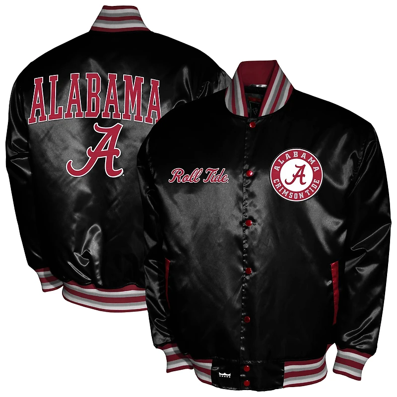 Men's Franchise Club Black Alabama Crimson Tide Satin Full-Snap Jacket