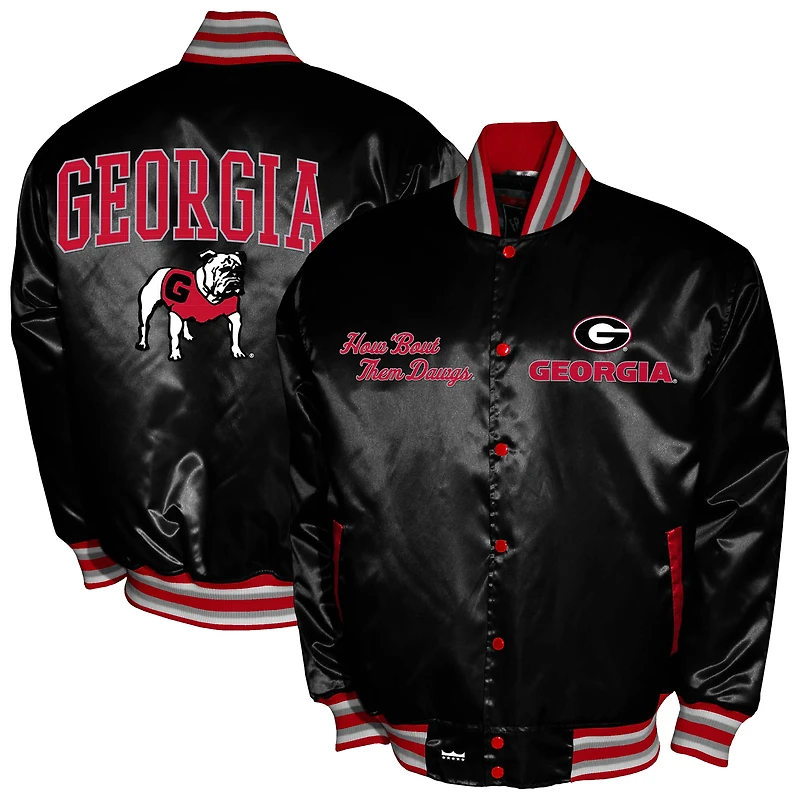Men's Franchise Club Black Georgia Bulldogs Satin Full-Snap Jacket