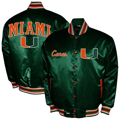 Men's Franchise Club Green Miami Hurricanes Satin Full-Snap Jacket