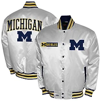 Men's Franchise Club White Michigan Wolverines Satin Full-Snap Jacket