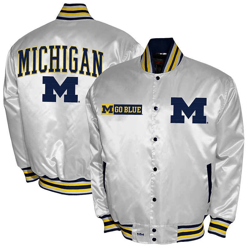 Men's Franchise Club White Michigan Wolverines Satin Full-Snap Jacket