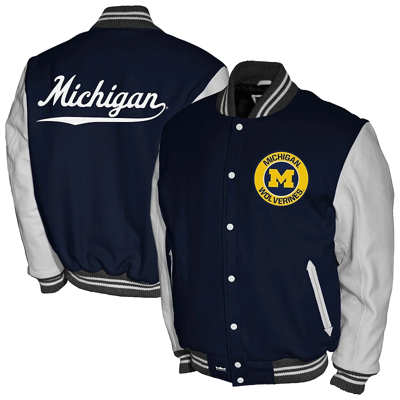 Men's Franchise Club Navy Michigan Wolverines Full-Snap Letterman Jacket