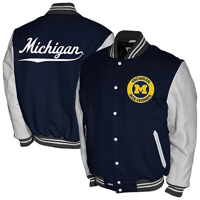 Men's Franchise Club Navy Michigan Wolverines Full-Snap Letterman Jacket