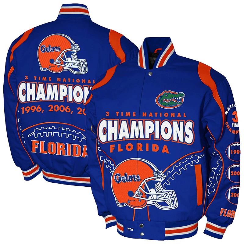 Men's Franchise Club Royal Florida Gators 3-Time Champions Signature Cotton Twill Full-Snap Jacket