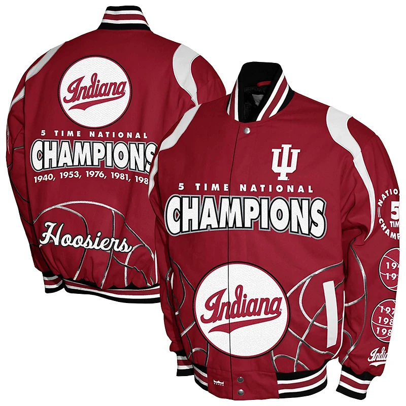 Men's Franchise Club Crimson Indiana Hoosiers 5-Time Champions Signature Cotton Twill Full-Snap Jacket
