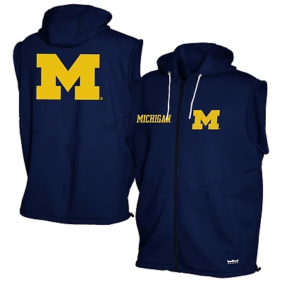 Men's Franchise Club Navy Michigan Wolverines Gym Fleece Full-Zip Hoodie Vest