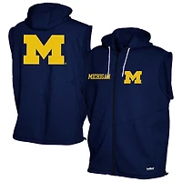 Men's Franchise Club Navy Michigan Wolverines Gym Fleece Full-Zip Hoodie Vest