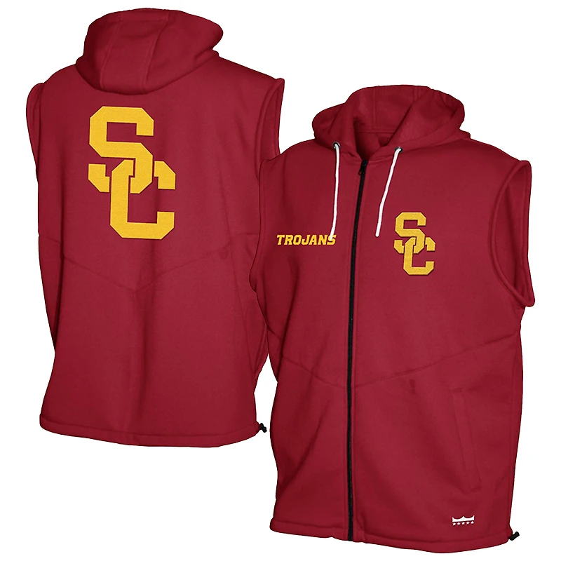 Men's Franchise Club Cardinal USC Trojans Gym Fleece Full-Zip Hoodie Vest