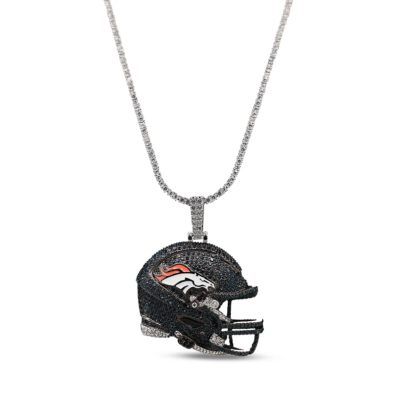 The GLD Shop Denver Broncos 14K White Gold Logo Pendant & 20" Tennis Chain