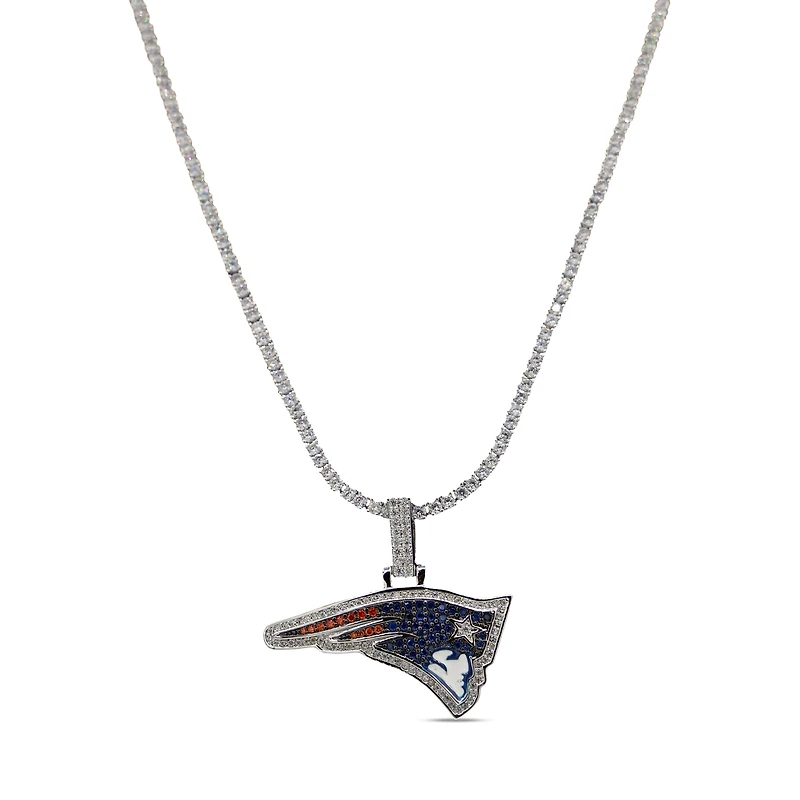 The GLD Shop New England Patriots 14K White Gold Logo Pendant & 20" Tennis Chain