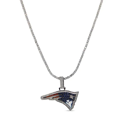 GLD New England Patriots 14K White Gold Logo Pendant & 20" Tennis Chain