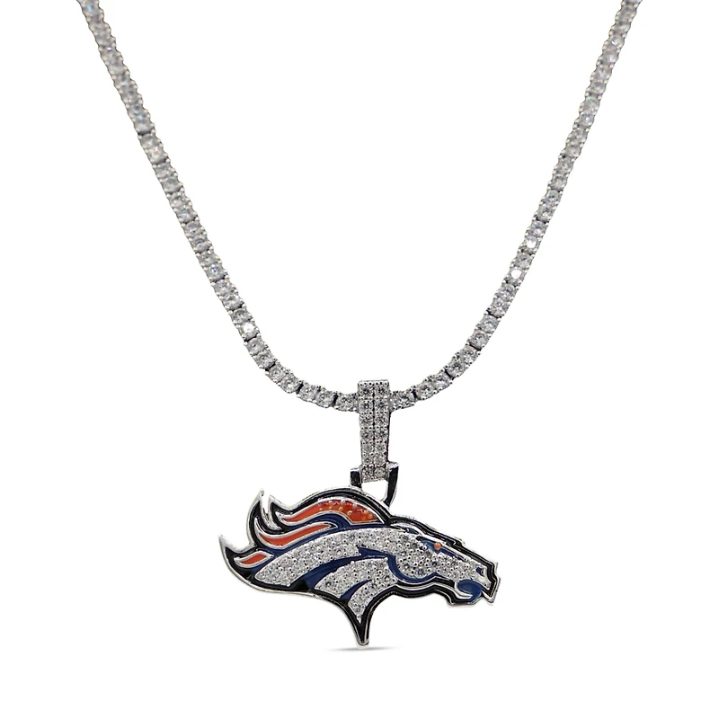 GLD Denver Broncos 14K White Gold Logo Pendant & 20" Tennis Chain