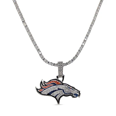 GLD Denver Broncos 14K White Gold Logo Pendant & 20" Tennis Chain