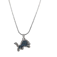 The GLD Shop Detroit Lions 14K White Gold Logo Pendant & 20" Tennis Chain